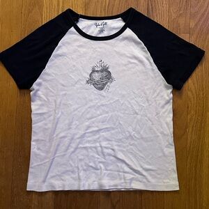 john galt brandy melville white and black heart patterned shirt small